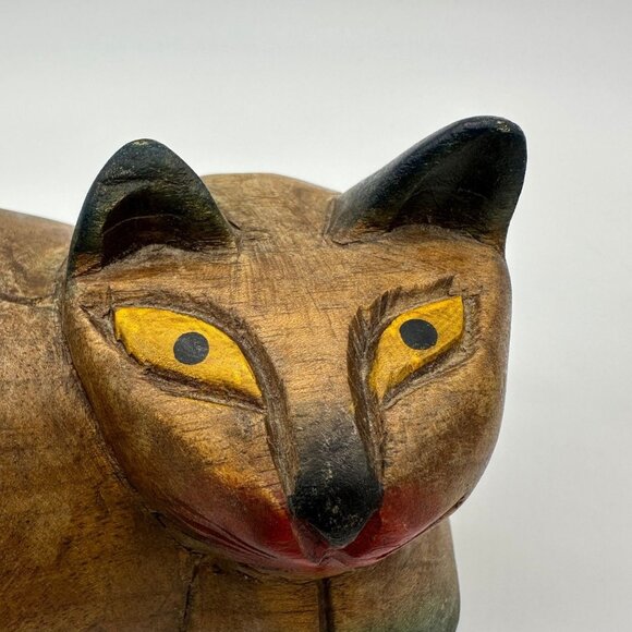 Vintage Handmade Carved Wood Cat Figurines Folk Art Kitschy Weirdos Retro - Picture 7 of 10